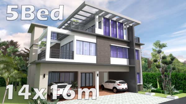 5 Bedrooms House Plan 14x16m