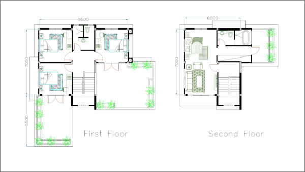Sketchup Modern 4 Bedrooms Home Plan 11x12m - Image 3