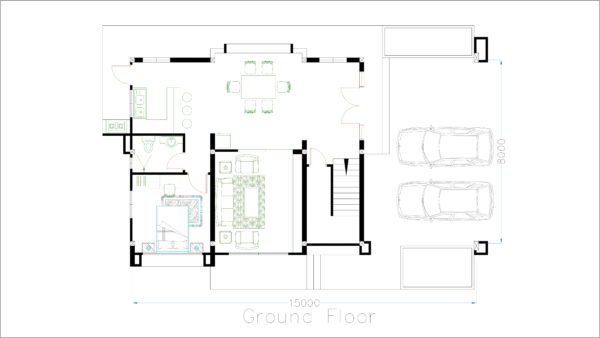 Sketchup 5 Bedrooms House Plan 8x15m - Image 4