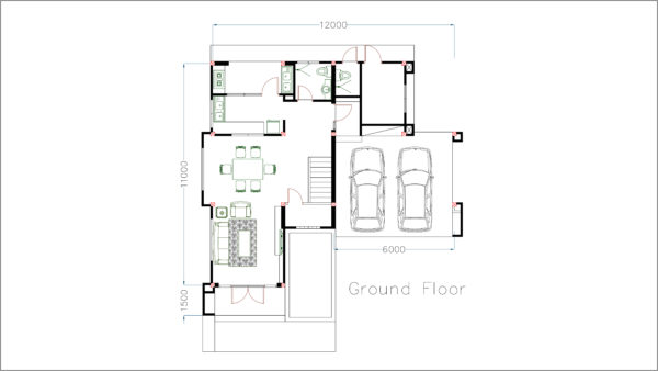 Sketchup Modern 4 Bedrooms Home Plan 11x12m - Image 2