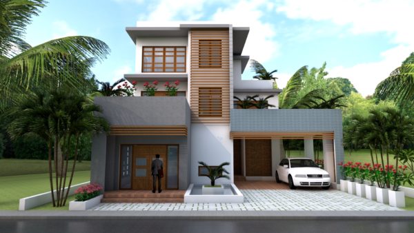 Sketchup Modern 4 Bedrooms Home Plan 11x12m