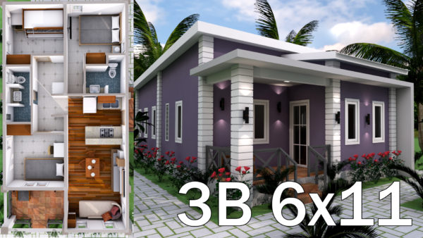 Sketchup Low Budget Home Plan 6x11 Meter 3 Bedrooms