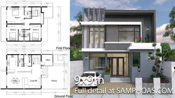 3 bedroom modern home plan 9x9m - Image 2