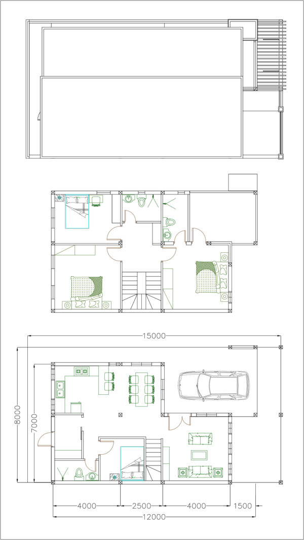 Home Design Plan 7x12m with 4 Bedrooms Plot 8x15 - Image 3