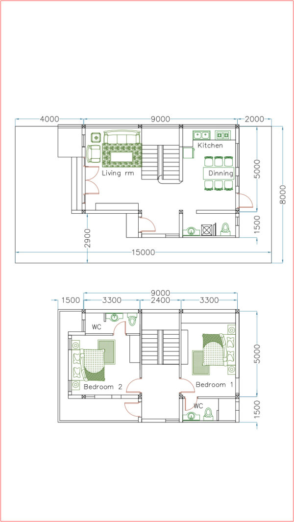 Sketchup Home Design Plan 6.5x9m with 2 Bedrooms - Image 2