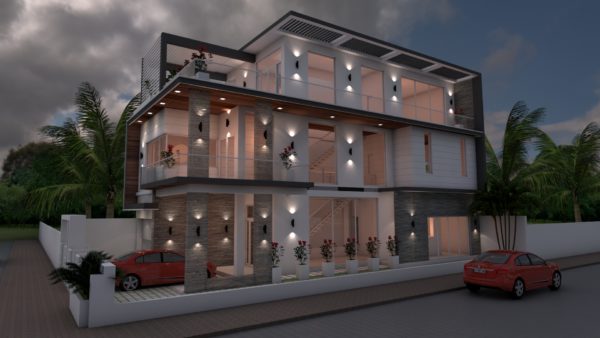 Sketchup 4 Bedrooms Home Design Plan 8x18m - Image 5