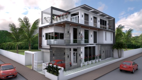 Sketchup 4 Bedrooms Home Design Plan 8x18m - Image 6