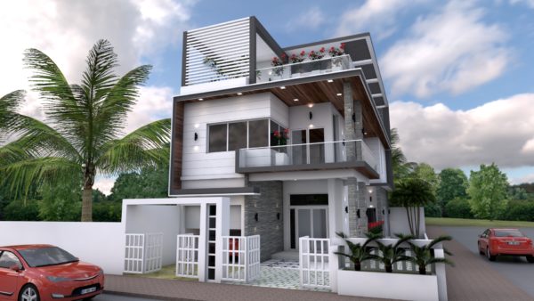 Sketchup 4 Bedrooms Home Design Plan 8x18m