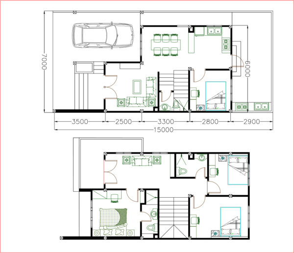 Home Design Plan 7x15m with 4 Bedrooms - Image 2