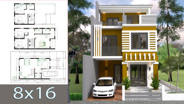 Home Design Plan 6x11m with 5 Bedrooms Plot 8x16m