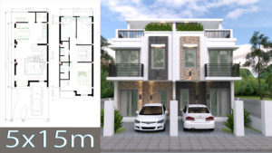 Home Design Plan 5x15m Duplex House with 3 Bedrooms