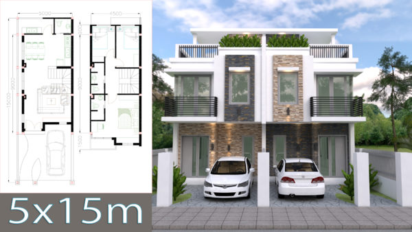 Home Design Plan 5x15m Duplex House with 3 Bedrooms