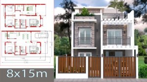 Home Design Plan 7x11m Plot 8x15 with 4 Bedrooms