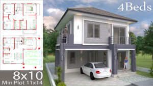4 Bedrooms Home Design Plan 8x10m