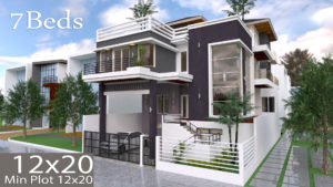 7 Bedrooms Modern Home Design Plan 12mx20m