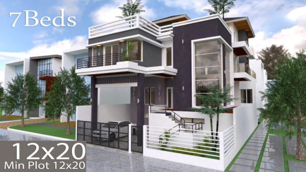 7 Bedrooms Modern Home Design Plan 12mx20m