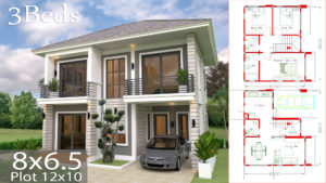 Home design Plan 8x6.5m with 3 Bedrooms