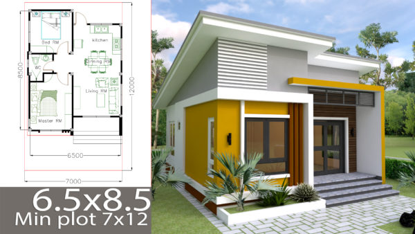 Small Home design Plan 6.5x8.5m with 2 Bedrooms