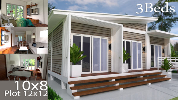 Home Design Plan 10X8M 3 Bedrooms with Interior Design