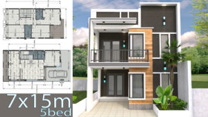 Home Design Plan 7x15m with 4 Bedrooms