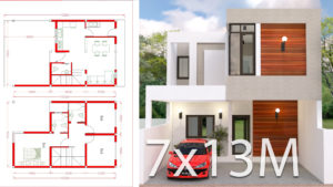 House design Plan 7x13m with 3 Bedrooms