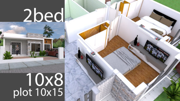 Simple Home Design Plan 10x8m with 2 Bedrooms