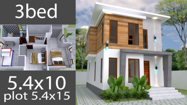 Small Home design Plan 5.4x10m with 3 Bedroom