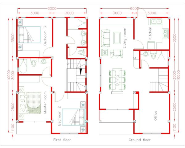 Home Design Plan 6x10m with 3 Bedrooms - Image 2