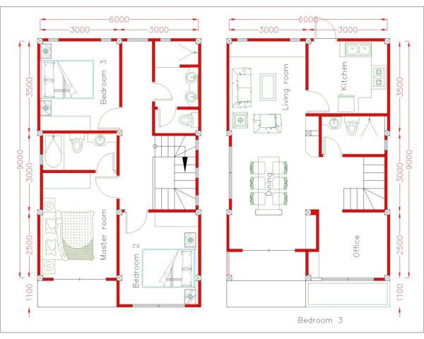 Simple Home Design Plan 6x9m with 3 Bedrooms - Image 2