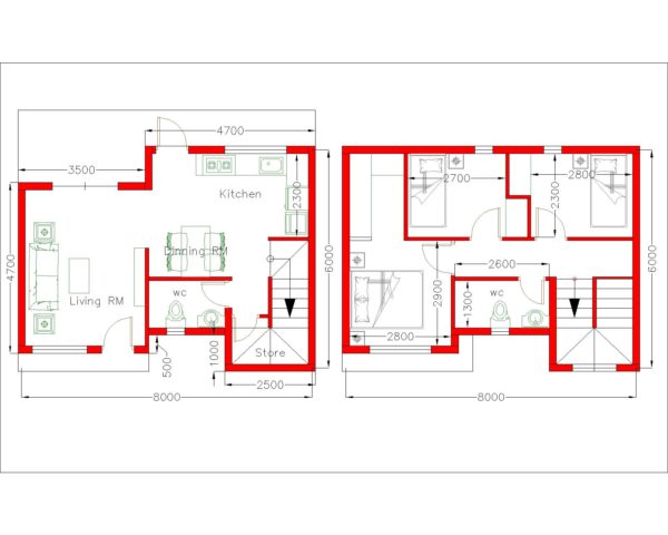 Home Design 8x6m with 3 Bedrooms - Image 2
