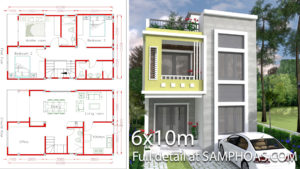 Home Design Plan 6x10m with 3 Bedrooms