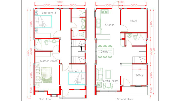 Sketchup Home Design Plan 6x10m with 4 Rooms - Image 2