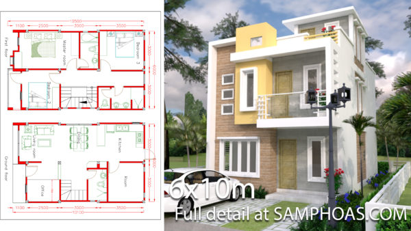 Sketchup Home Design Plan 6x10m with 4 Rooms