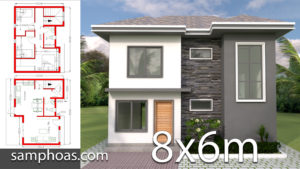 Home Design 8x6m with 3 Bedrooms