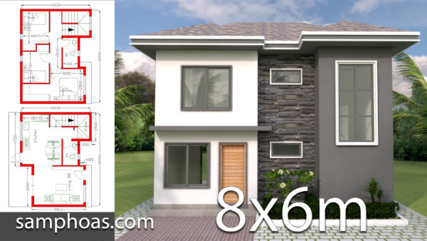 Home Design 8x6m with 3 Bedrooms