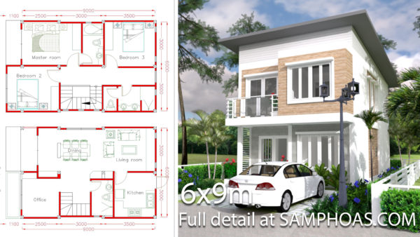 Simple Home Design Plan 6x9m with 3 Bedrooms