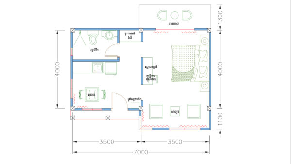 Sketchup Home Design Plan 7x5m Studio Room - Image 2