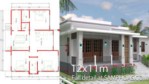House Design with Full Plan 12x11m 3 Bedrooms