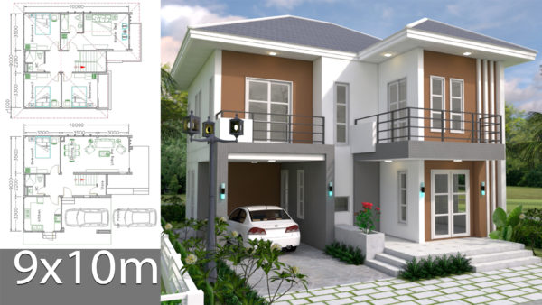 House Plans Design 9x10m 5beds