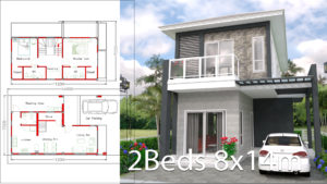 House design 8x14m with 2 bedrooms