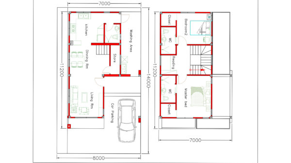 House design 8x14m with 2 bedrooms - Image 2
