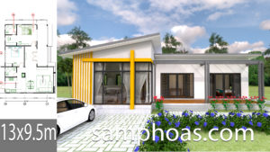 House Plans 13x9.5m Full Plan 3Beds