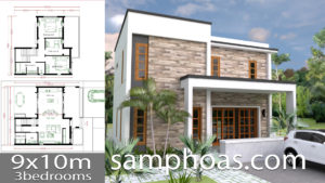 3 Bedrooms House Plans 9x10m