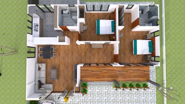 House Plans 13x9.5m Full Plan 3Beds - Image 3