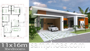 Plan 11x16m with 3 bedrooms